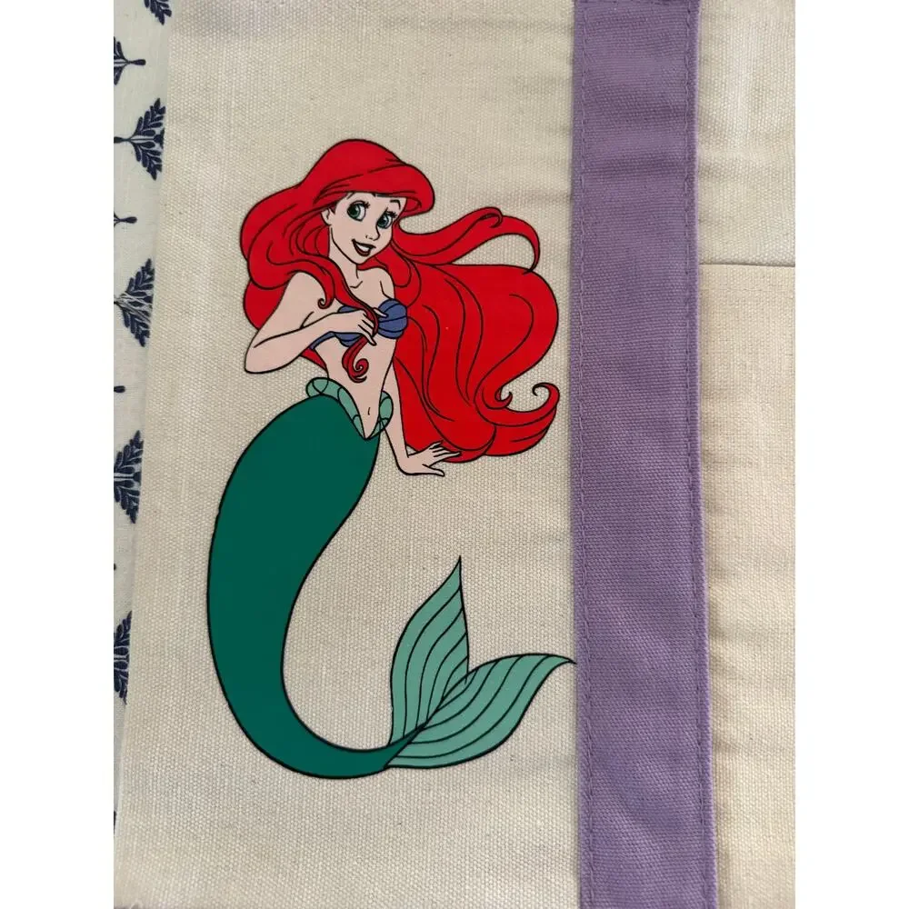 Disney Princess Custom Made Trader Joes Large Purple Tote Belle, Ariel, Rapunzel
